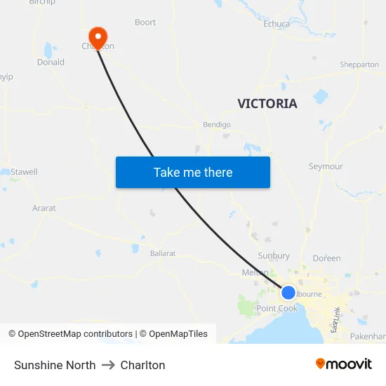 Sunshine North to Charlton map