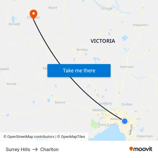 Surrey Hills to Charlton map