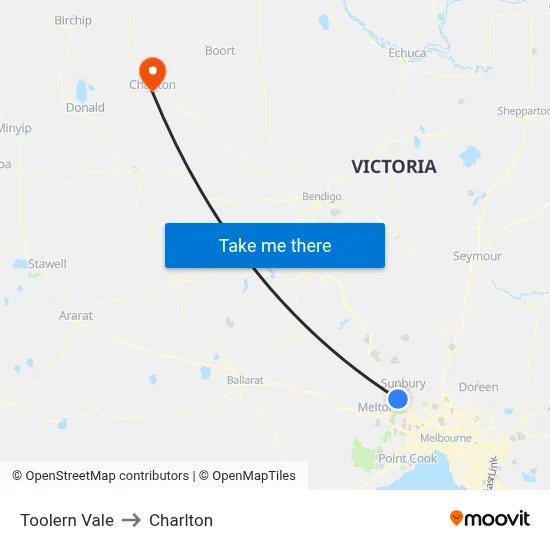 Toolern Vale to Charlton map