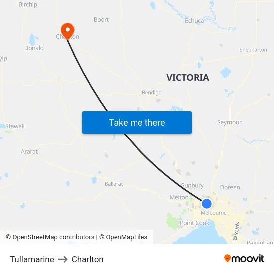 Tullamarine to Charlton map