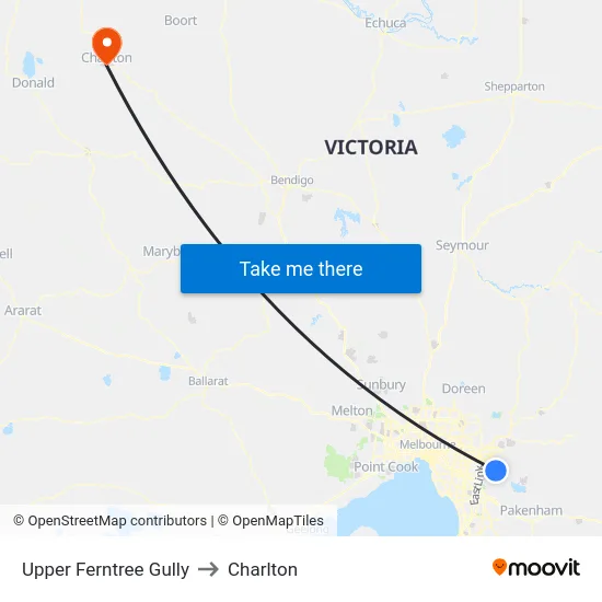 Upper Ferntree Gully to Charlton map