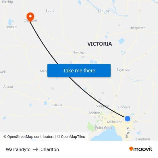 Warrandyte to Charlton map