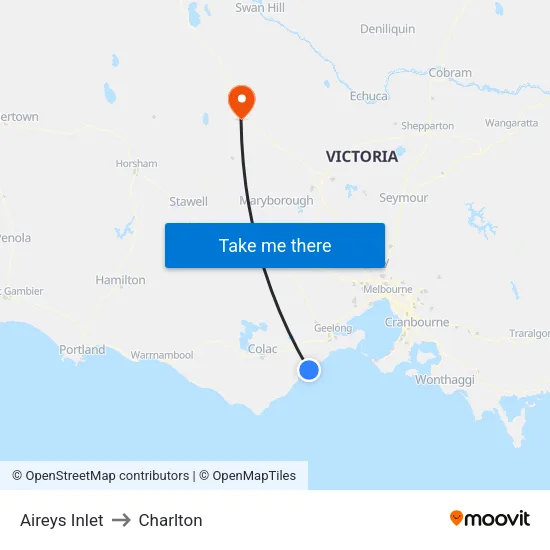 Aireys Inlet to Charlton map