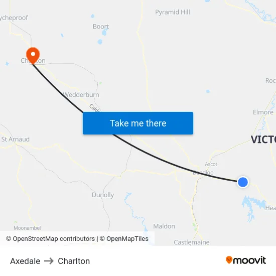 Axedale to Charlton map