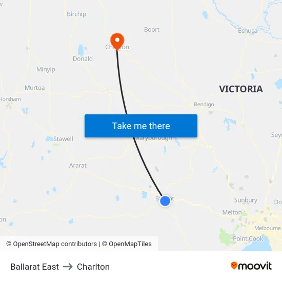 Ballarat East to Charlton map
