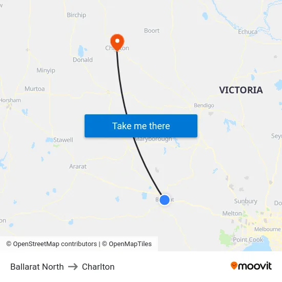 Ballarat North to Charlton map