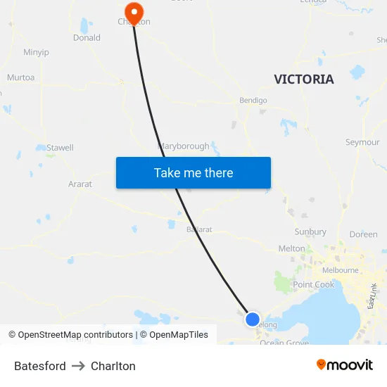 Batesford to Charlton map