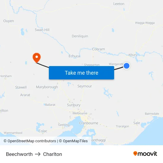 Beechworth to Charlton map