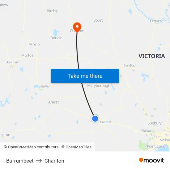 Burrumbeet to Charlton map
