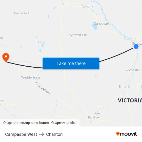 Campaspe West to Charlton map