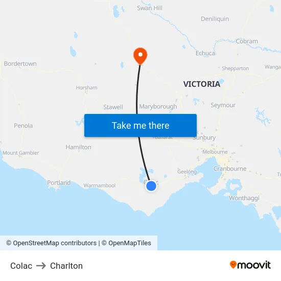 Colac to Charlton map