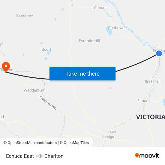 Echuca East to Charlton map