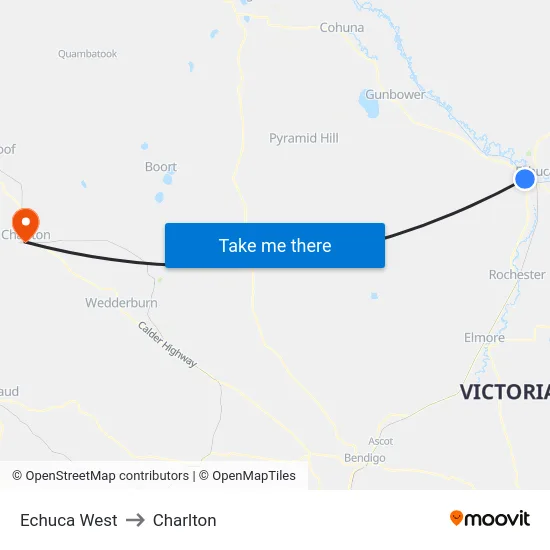 Echuca West to Charlton map