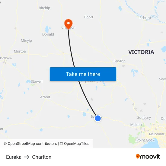 Eureka to Charlton map