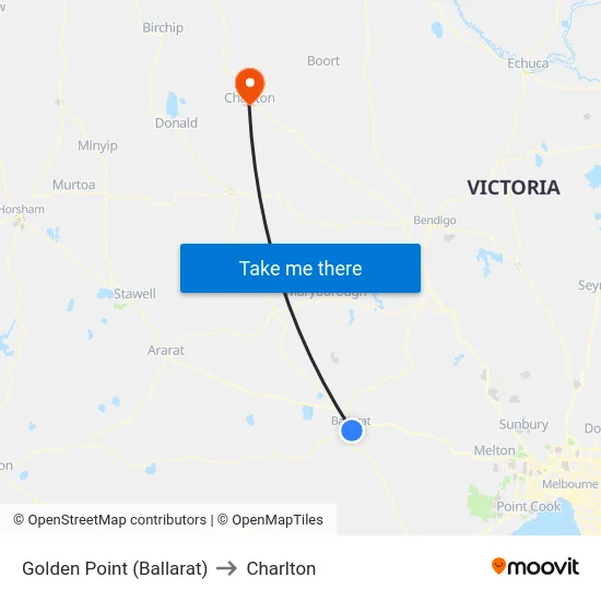 Golden Point (Ballarat) to Charlton map