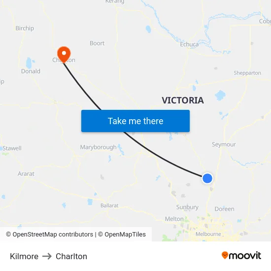 Kilmore to Charlton map