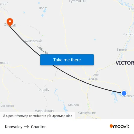 Knowsley to Charlton map