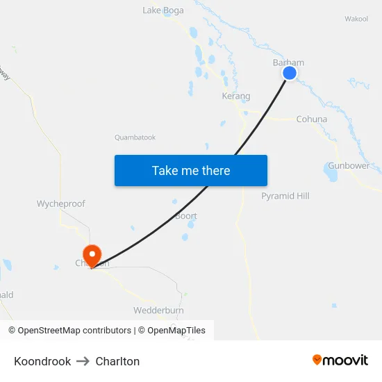 Koondrook to Charlton map