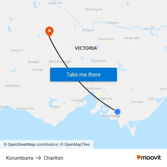 Korumburra to Charlton map