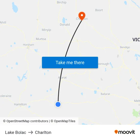 Lake Bolac to Charlton map