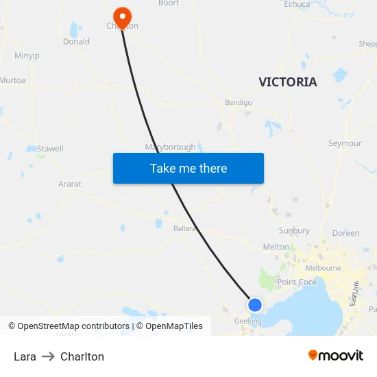 Lara to Charlton map