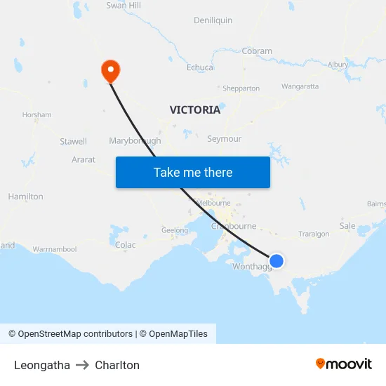 Leongatha to Charlton map