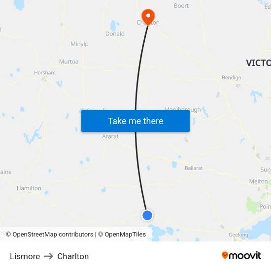 Lismore to Charlton map