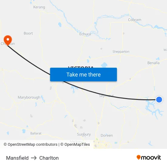 Mansfield to Charlton map