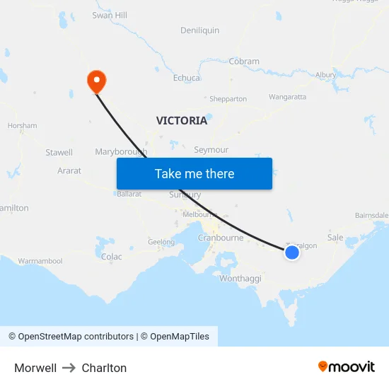 Morwell to Charlton map