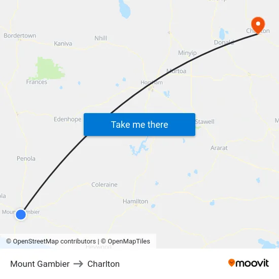 Mount Gambier to Charlton map