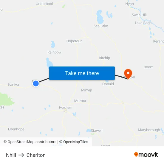 Nhill to Charlton map
