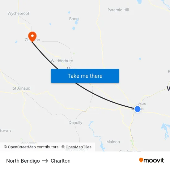 North Bendigo to Charlton map
