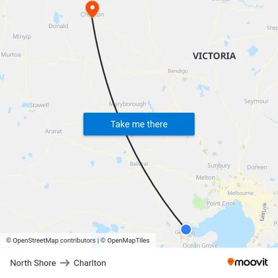 North Shore to Charlton map