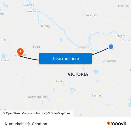 Numurkah to Charlton map