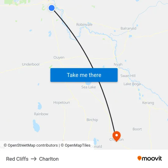 Red Cliffs to Charlton map