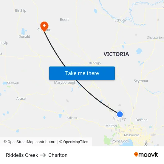 Riddells Creek to Charlton map