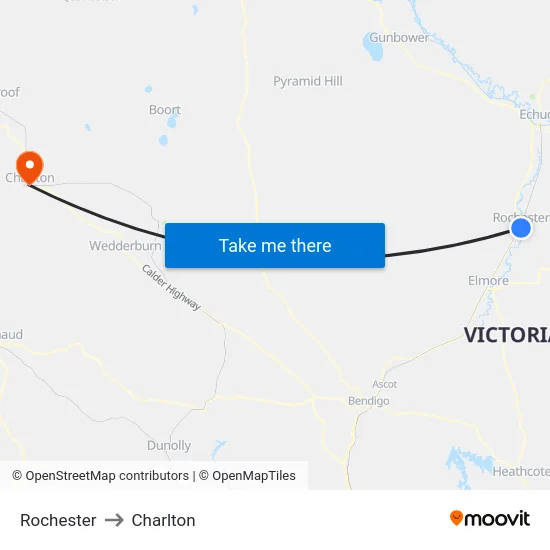 Rochester to Charlton map