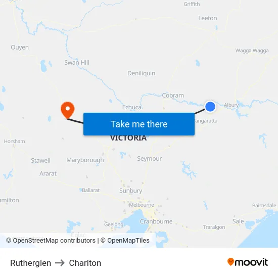 Rutherglen to Charlton map