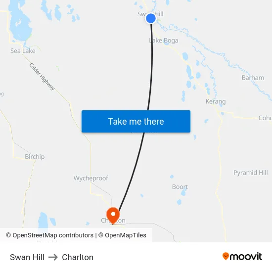 Swan Hill to Charlton map