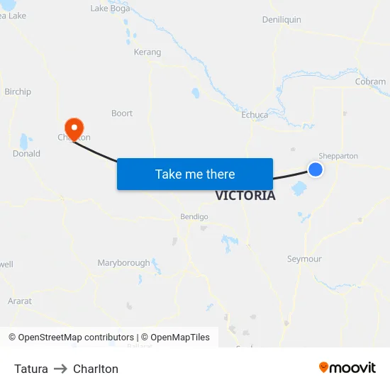 Tatura to Charlton map