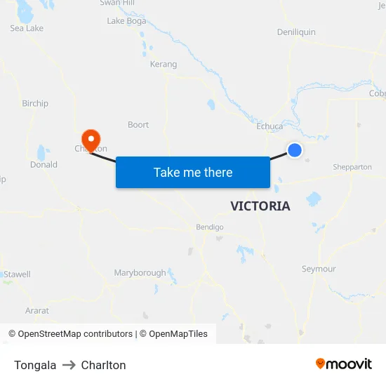 Tongala to Charlton map