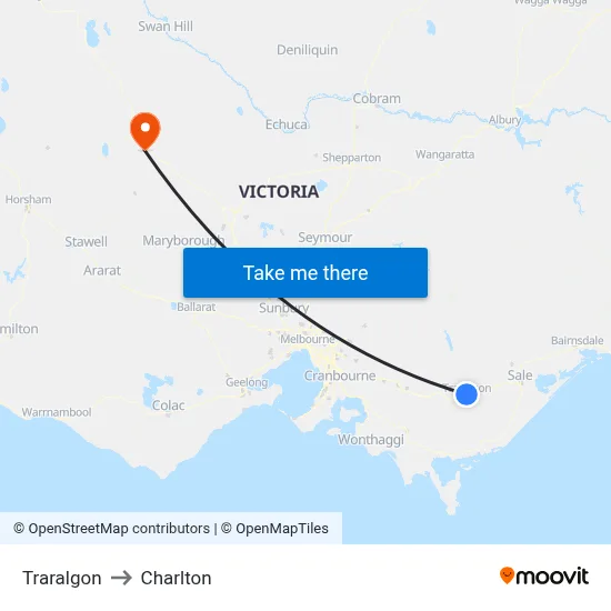 Traralgon to Charlton map