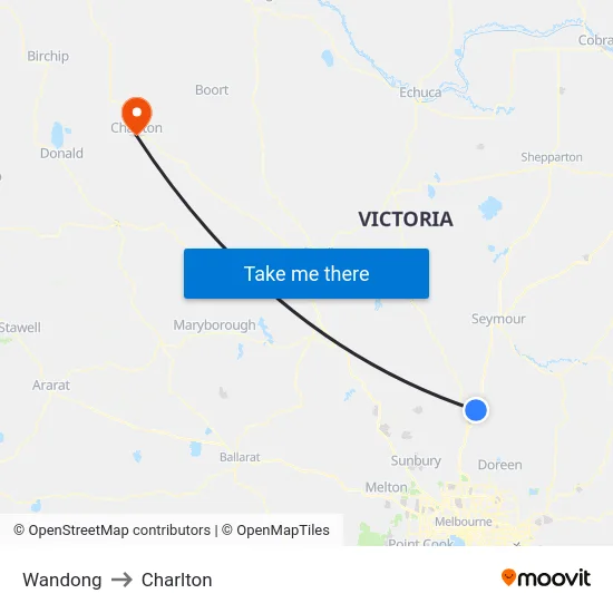 Wandong to Charlton map