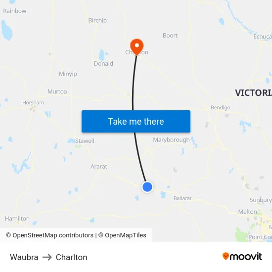 Waubra to Charlton map