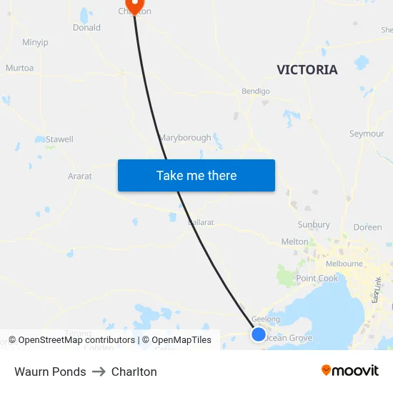 Waurn Ponds to Charlton map