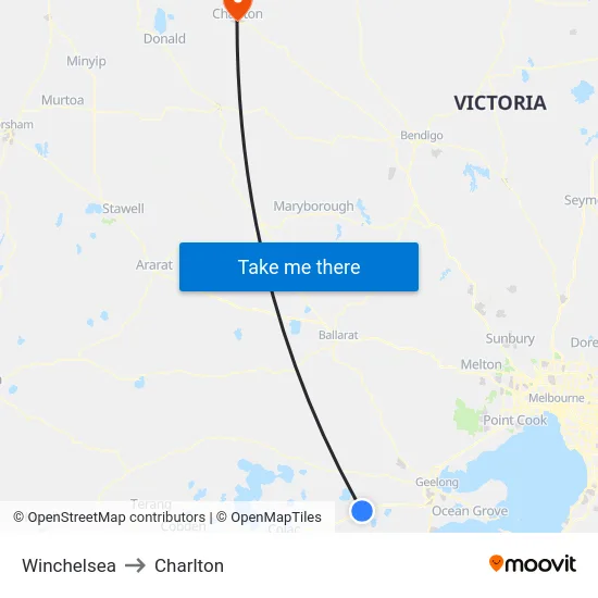 Winchelsea to Charlton map