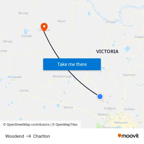 Woodend to Charlton map