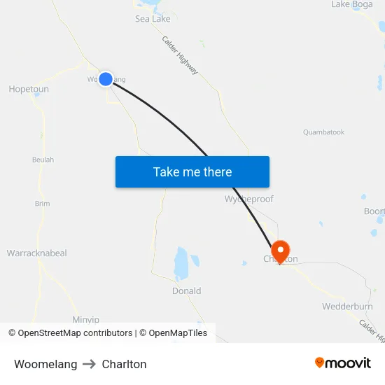 Woomelang to Charlton map