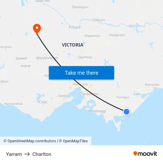 Yarram to Charlton map