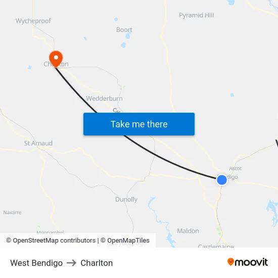 West Bendigo to Charlton map